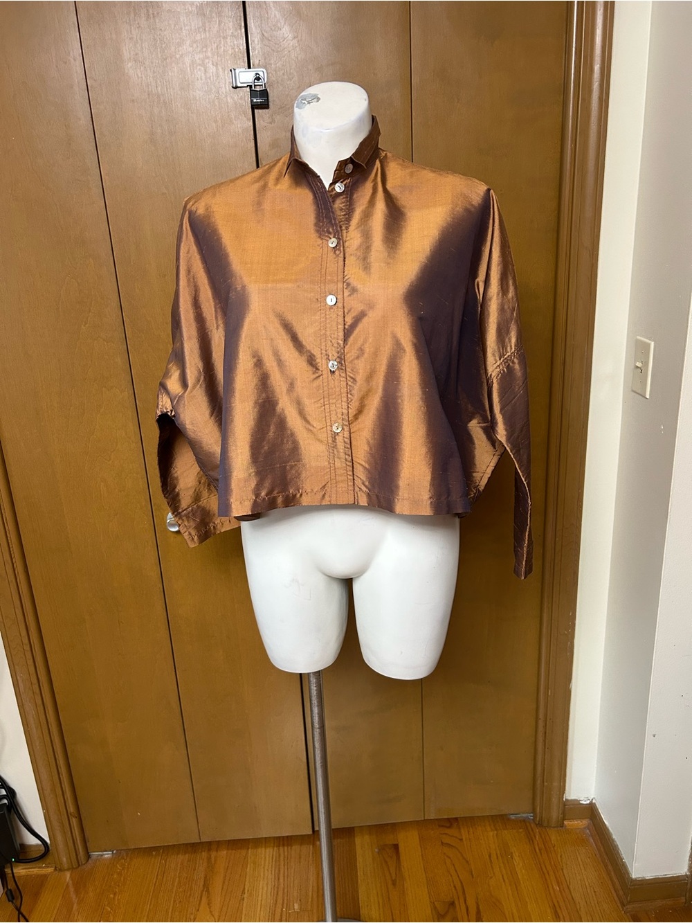 Cropped Copper Button-Down Shirt